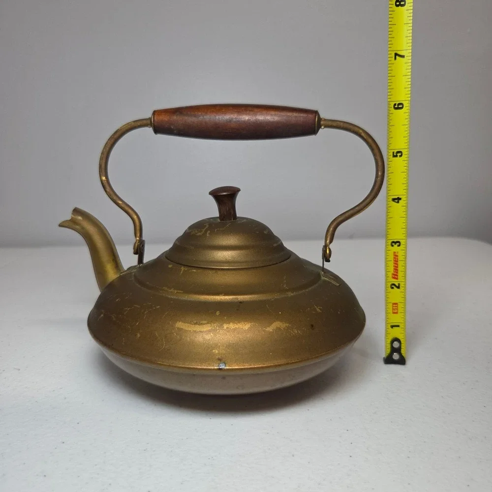 Vintage Revere Ware Copper Tea‎ Kettle Brass Handle Wood Grip 6 Cup 8X6